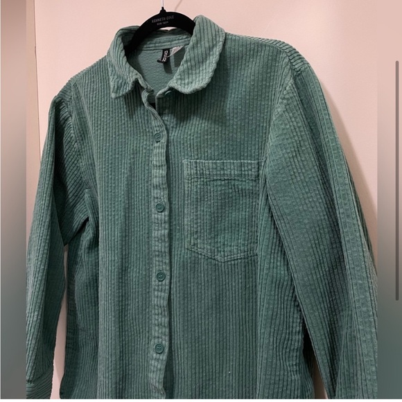 H&M Cotton Corduroy Turquoise/Teal Shacket Oversized Size Small - Picture 3 of 5